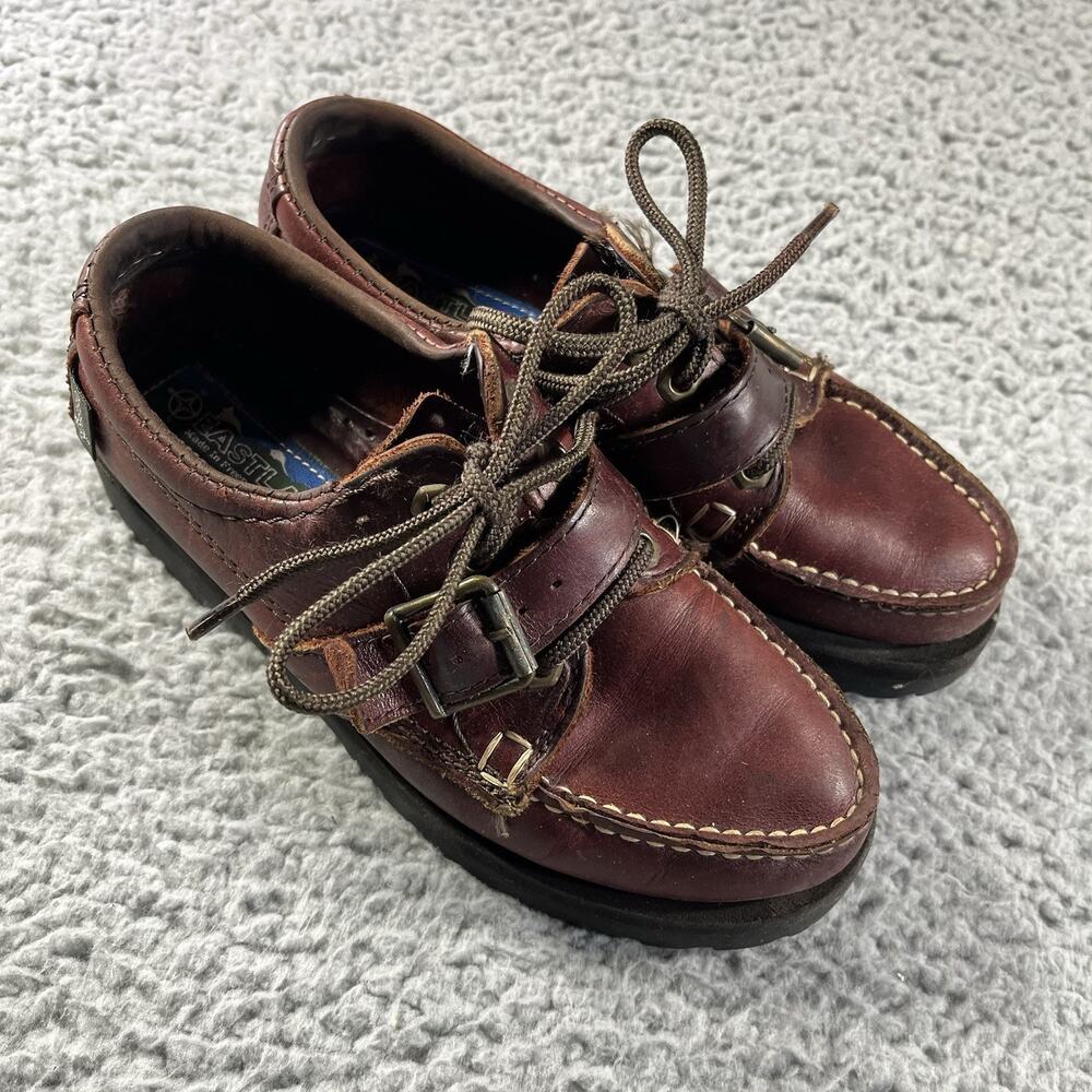 Vintage Eastland Brown Leather Vibram Lug Sole Buckle Shoes Women's Size 7 USA